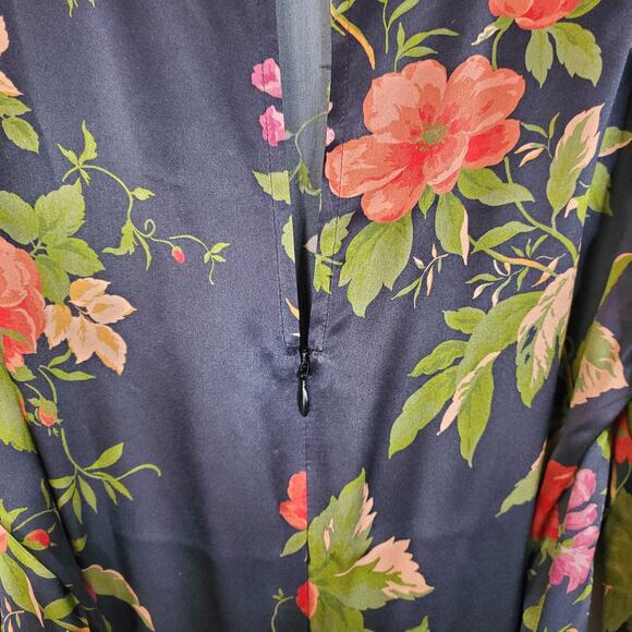 Reformation Julius Silk Dress Black Floral Print Long Sleeve Midi Length Size 8 - Picture 8 of 13